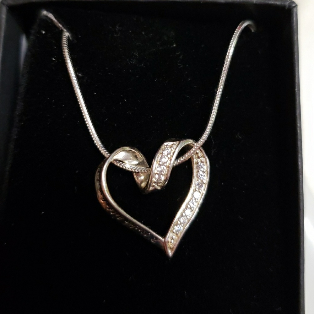 Sterling Silver Angled Open Heart Pendant Necklace